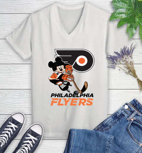 NHL Philadelphia Flyers Mickey Mouse Disney Hockey T Shirt Women's V-Neck T-Shirt