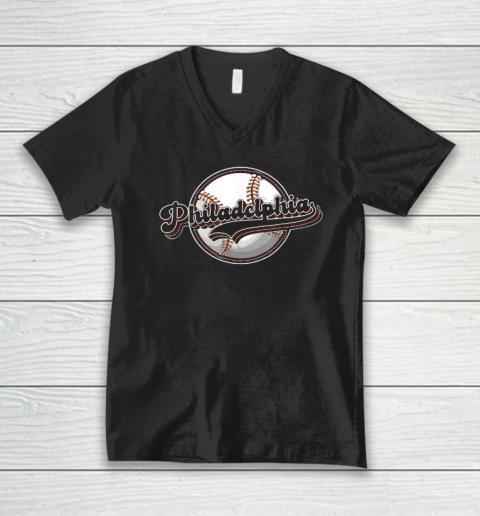 Philly Cityscape Baseball Philadelphia Skyline Retro Vintage V-Neck T-Shirt