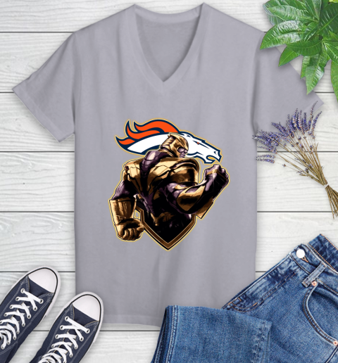 NFL Thanos Avengers Endgame Football Sports Denver Broncos Women's V-Neck T-Shirt 4