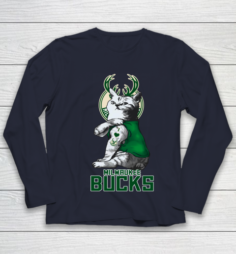 NBA Basketball My Cat Loves Milwaukee Bucks Youth Long Sleeve 2