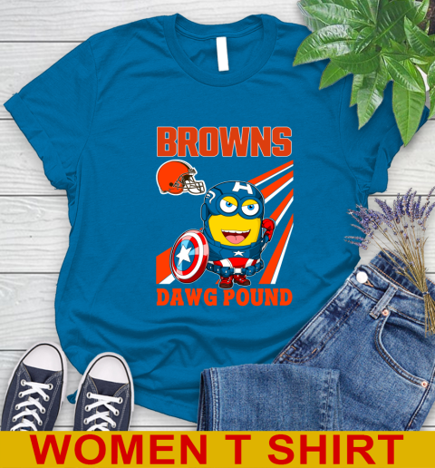 NFL Football Cleveland Browns Captain America Marvel Avengers Minion Shirt Women's T-Shirt 8