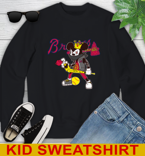 Atlanta Braves MLB Baseball Mickey Peace Sign Sports Youth Sweatshirt 2
