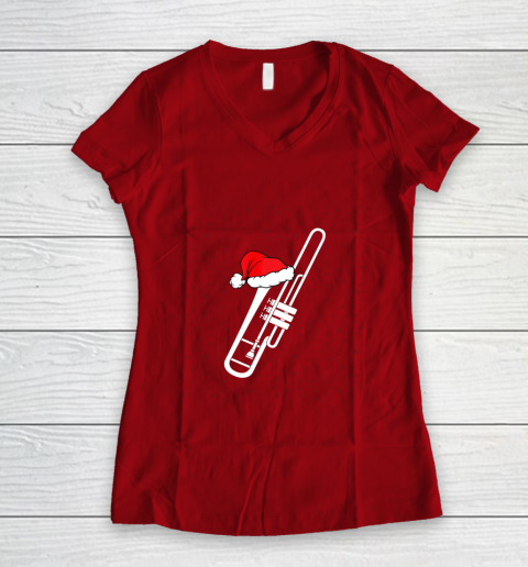 Christmas Gift Trombone Santa Trombone Funny Xmas Pajama Women's V-Neck T-Shirt - Image 9