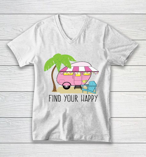 Find Your Happy Retro Florida Camper Camping V-Neck T-Shirt