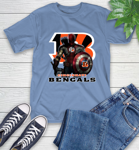 NFL Captain America Thor Spider Man Hawkeye Avengers Endgame Football Cincinnati Bengals T-Shirt 11