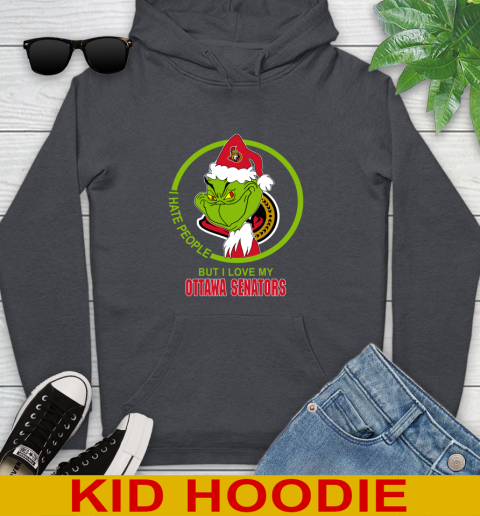 Ottawa Senators NHL Christmas Grinch I Hate People But I Love My Favorite Hockey Team Youth Hoodie 9
