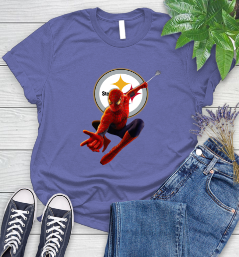 NFL Spider Man Avengers Endgame Football Pittsburgh Steelers Women's T-Shirt 11