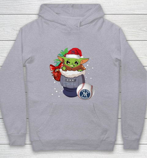 New York Yankees Christmas Baby Yoda Star Wars Funny Happy MLB Youth Hoodie 5