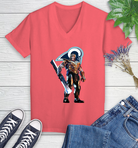 NFL Thanos Gauntlet Avengers Endgame Football Los Angeles Rams Women's V-Neck T-Shirt 6