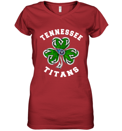 NFL Tennessee Titans Three Leaf Clover St Patrick's Day Football Sports zBYGnj3LYA9 women v neck t shirt 39 95 151514 front red