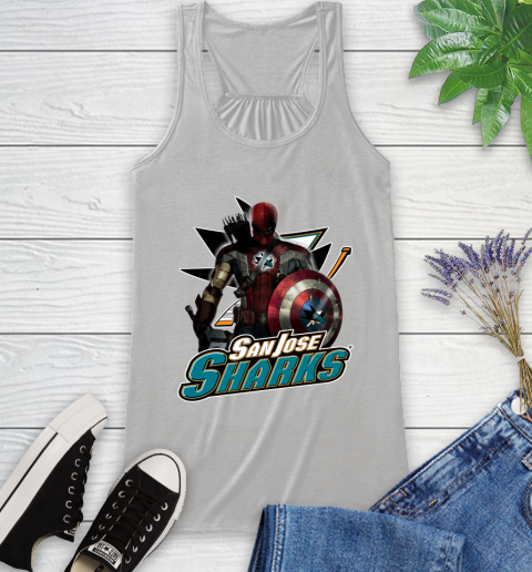NHL Captain America Thor Spider Man Hawkeye Avengers Endgame Hockey San Jose Sharks Racerback Tank