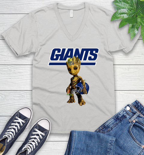 New York Giants NFL Football Groot Marvel Guardians Of The Galaxy V-Neck T-Shirt