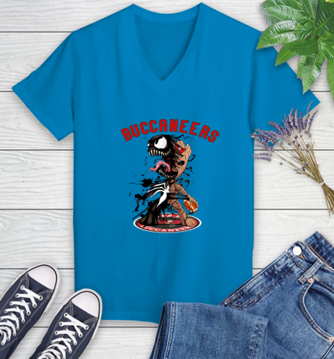 NFL Tampa Bay Buccaneers Football Venom Groot Guardians Of The Galaxy Women's V-Neck T-Shirt 7