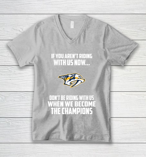 NHL Nashville Predators Hockey We Become The Champions V-Neck T-Shirt 3