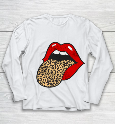 Red Lips Leopard Tongue Trendy Animal Print Youth Long Sleeve