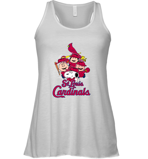 St.Louis Cardinals Snoopy Charlie Brown Woodstock The Peanuts trlq stlouis cardinals snoopy charlie brown woodstock the peanuts flowy tank 32 front white