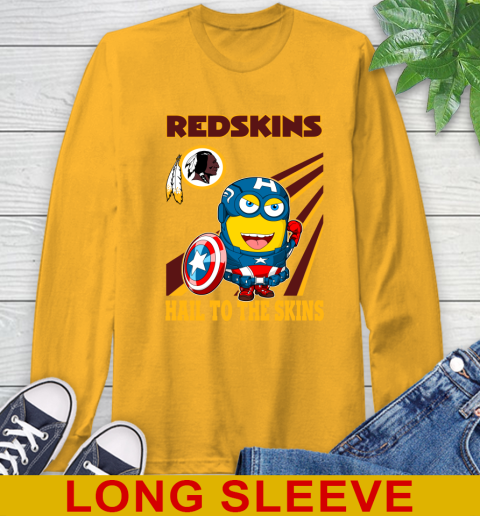 NFL Football Washington Redskins Captain America Marvel Avengers Minion Hail To The Skín Shirt Long Sleeve T-Shirt 2