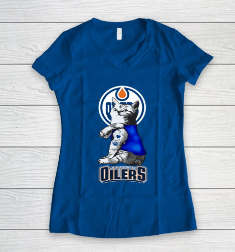 NHL My Cat Loves Edmonton Oilers Hockey Women's V-Neck T-Shirt 7