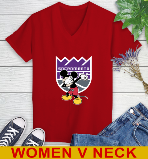 Sacramento Kings NBA Basketball Dabbing Mickey Disney Sports Women's V-Neck T-Shirt 12