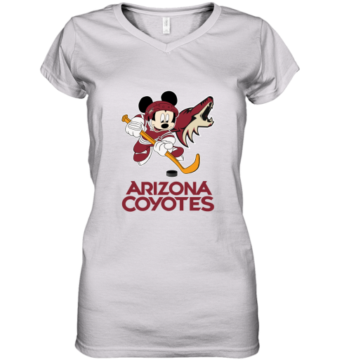 NHL Hockey Mickey Mouse Team Arizona Coyotes Women's V-Neck T-Shirt