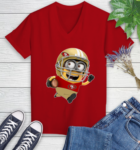 NFL San Francisco 49ers Minions Disney Football Sports Women's V-Neck T-Shirt 12