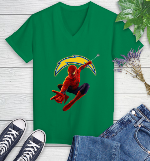 NFL Spider Man Avengers Endgame Football Los Angeles Chargers Women's V-Neck T-Shirt 5