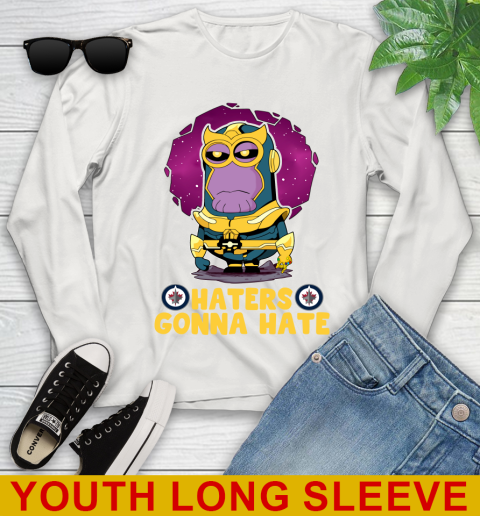 NHL Hockey Winnipeg Jets Haters Gonna Hate Thanos Minion Marvel Shirt Youth Long Sleeve 12