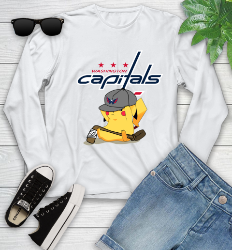 NHL Pikachu Hockey Sports Washington Capitals Youth Long Sleeve