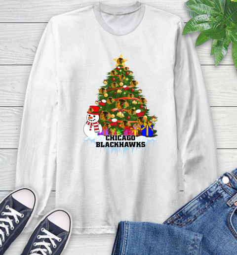 Chicago Blackhawks Merry Christmas NHL Hockey Sports Long Sleeve T-Shirt