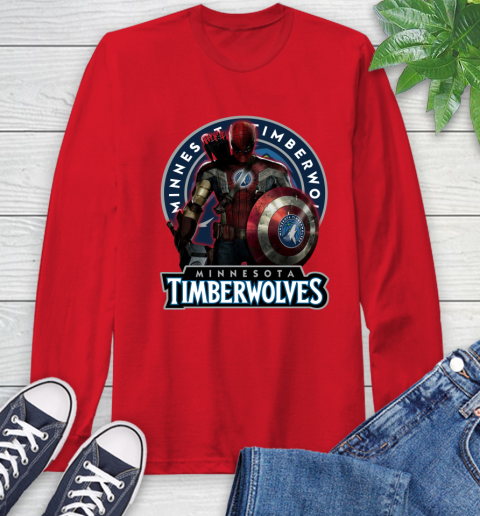 Minnesota Timberwolves NBA Basketball Captain America Thor Spider Man Hawkeye Avengers Long Sleeve T-Shirt 10