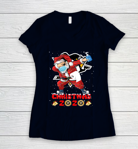 Pittsburgh Penguins Funny Santa Claus Dabbing Christmas 2020 NHL Women's V-Neck T-Shirt 2