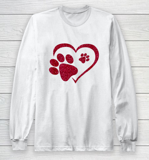 Paw Print Heart Dog Cat Owner Lover Girl Valentine Day Long Sleeve T-Shirt