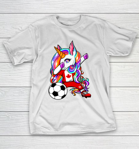 Dabbing Unicorn Canada Soccer Fans Jersey Canadian Football T-Shirt
