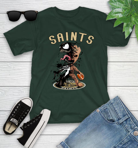 NFL New Orleans Saints Football Venom Groot Guardians Of The Galaxy Youth T-Shirt 5