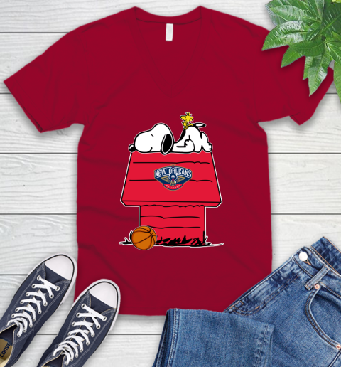New Orleans Pelicans NBA Basketball Snoopy Woodstock The Peanuts Movie V-Neck T-Shirt 8