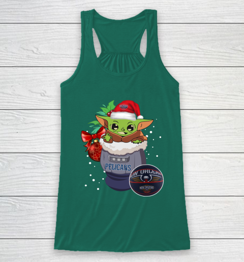 New Orleans Pelicans Christmas Baby Yoda Star Wars Funny Happy NBA Racerback Tank 6