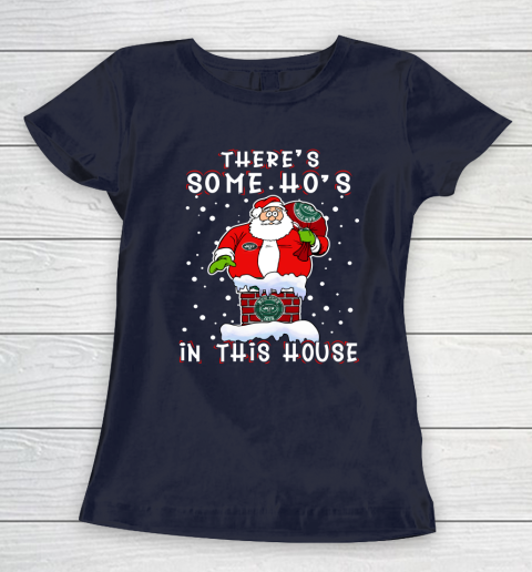New York Jets Christmas There Is Some Hos In This House Santa Stuck In The Chimney NFL Women's T-Shirt 2