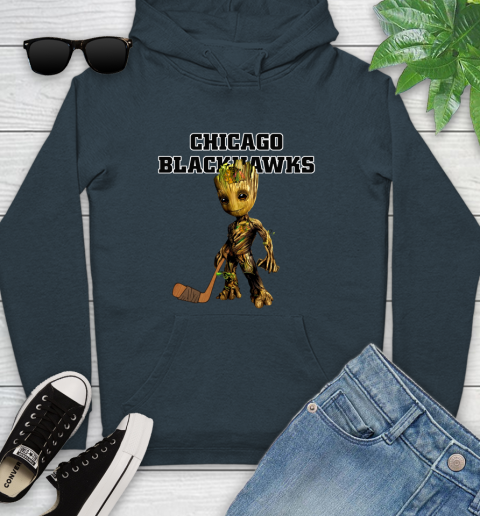 Chicago Blackhawks NHL Hockey Groot Marvel Guardians Of The Galaxy Youth Hoodie 8