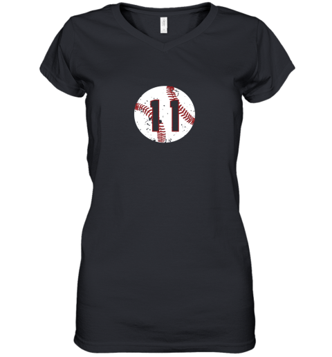 Vintage Baseball Number 11 Shirt Cool Softball Mom Gift Women's V-Neck T-Shirt