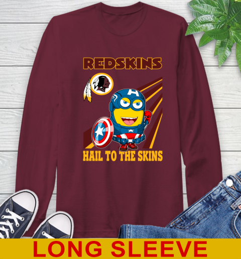 NFL Football Washington Redskins Captain America Marvel Avengers Minion Hail To The Skín Shirt Long Sleeve T-Shirt 7