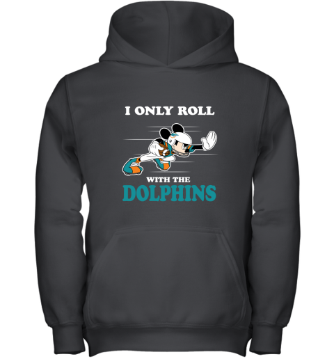 NFL Mickey Mouse I Only Roll With Miami Dolphins Youth Hoodie