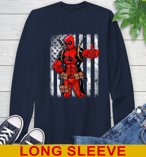 NFL Football Arizona Cardinals Deadpool American Flag Shirt Long Sleeve T-Shirt 3