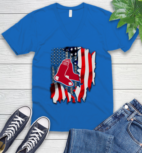 Boston Red Sox MLB Baseball American Flag V-Neck T-Shirt 5