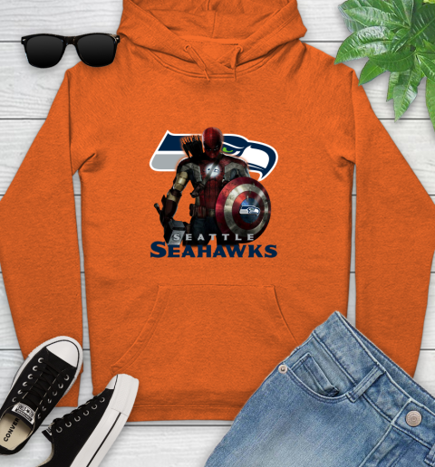 NFL Captain America Thor Spider Man Hawkeye Avengers Endgame Football Seattle Seahawks Youth Hoodie 5