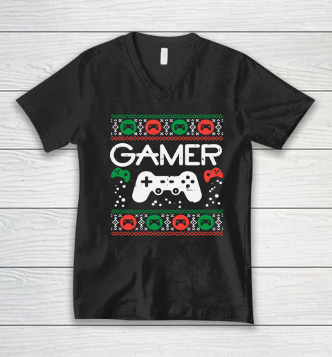 Gamer Ugly Christmas Sweater Retro Video Game Xmas V-Neck T-Shirt