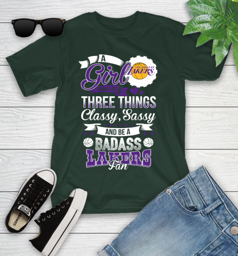 Los Angeles Lakers NBA A Girl Should Be Three Things Classy Sassy And A Be Badass Fan Youth T-Shirt 5