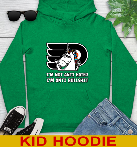 Philadelphia Flyers NHL Hockey Unicorn I'm Not Anti Hater I'm Anti Bullshit Youth Hoodie 8