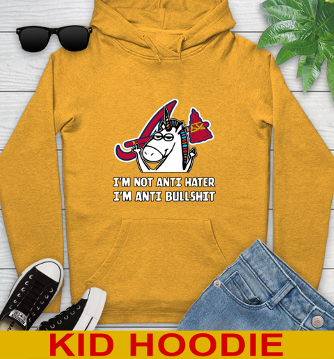 Atlanta Braves MLB Baseball Unicorn I'm Not Anti Hater I'm Anti Bullshit Youth Hoodie 3