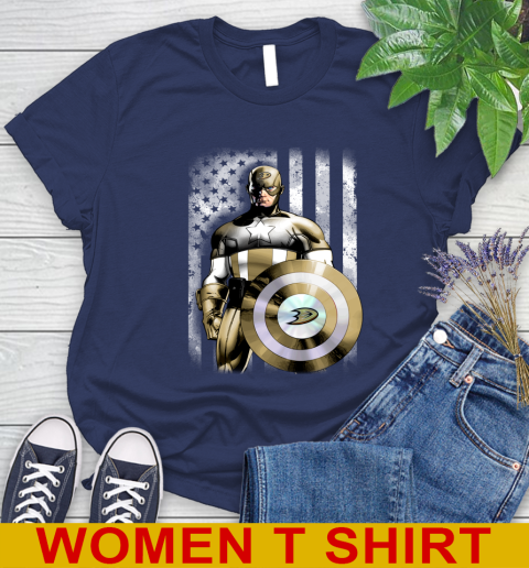 Anaheim Ducks NHL Hockey Captain America Marvel Avengers American Flag Shirt Women's T-Shirt 12