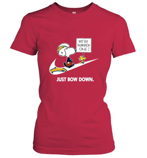 nfl Los Angeles Chargers Are Number One – nike Just Bow Down Snoopy r6mc los angeles chargers are number one ndash just bow dow ladies t shirt 20 front red